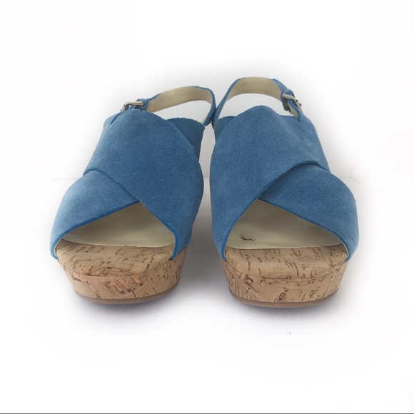 Isaac Mizrahi Live Wedge Peep Toe Sandals Bluew - Picture 2 of 9